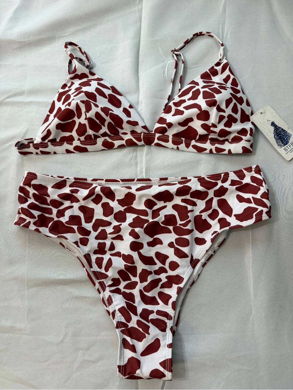 BTFBM White and Burgundy Spot Triangle Bikini Set